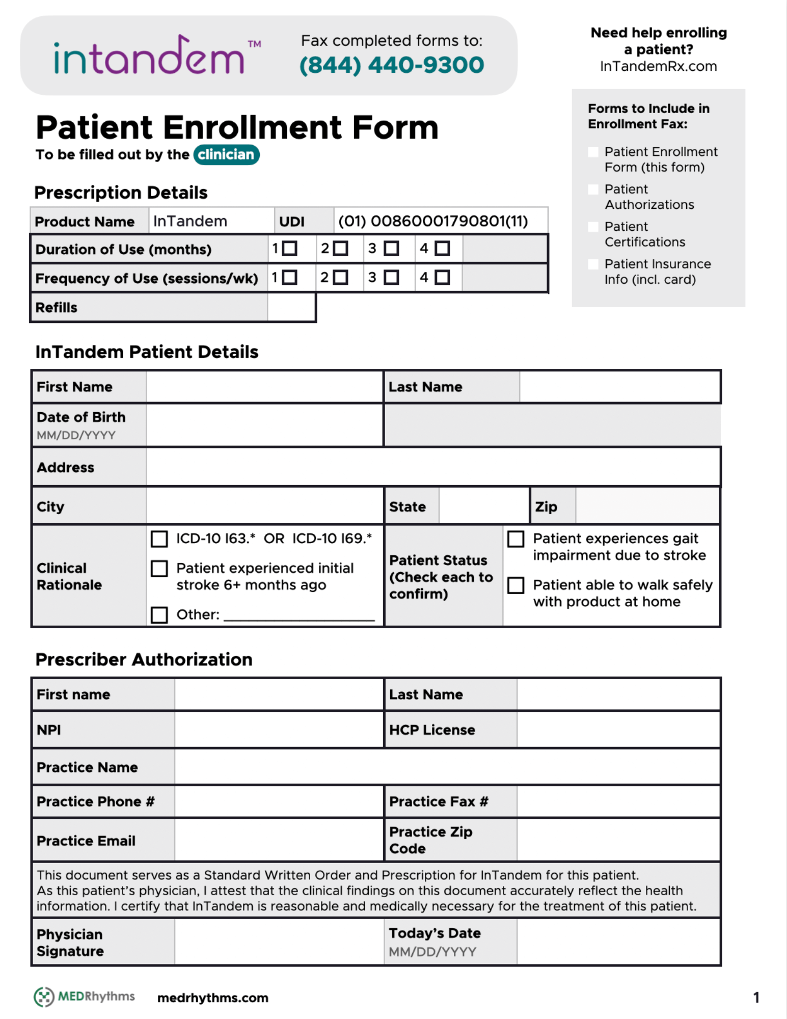 A link to the full InTandem Program Enrollment Form
